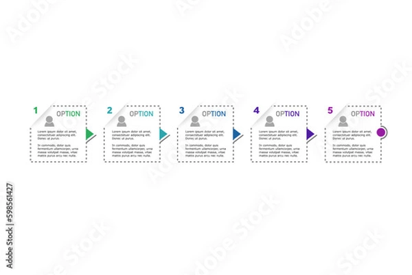 Fototapeta Vector Infographic template for business plan, strategy, roadmap, workflow ,options. 5 Steps Modern minimal timeline diagram creative style, different color rectangle shapes