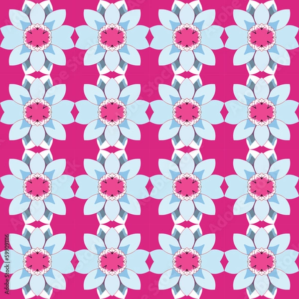 Fototapeta Detailed and colorful repeating flower pattern in pink, white, and red on bright background, inspired by.