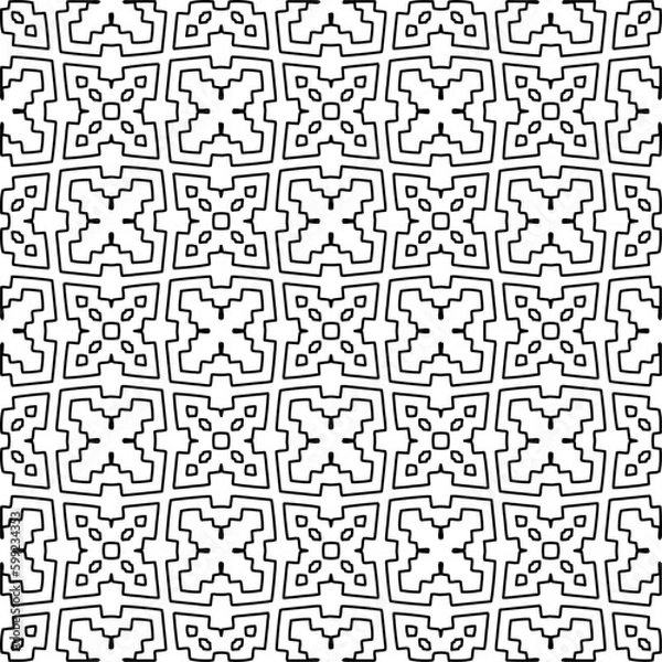 Fototapeta Seamless repeating pattern.  Black and white pattern for web page, textures, card, poster, fabric, textile.