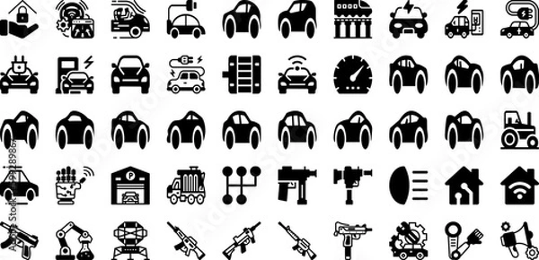 Fototapeta Auto Icon Set Isolated Silhouette Solid Icons With Icon, Vector, Auto, Car, Transportation, Symbol, Vehicle Infographic Simple Vector Illustration