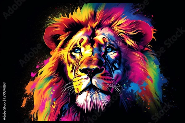 Fototapeta Generative AI of colorful and beautiful lion. 