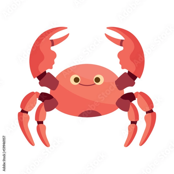 Fototapeta Cute crab mascot enjoys gourmet seafood lunch