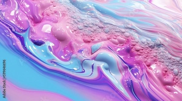 Fototapeta Pastel Psychedelic Marble in Pink, Blue, and Purple Aesthetic - Liquid Wave Pattern with Melted Paint Like Liquid Swirling - Generative AI