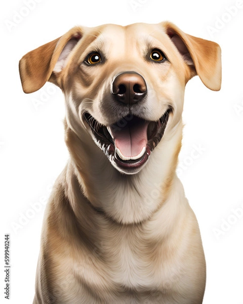 Fototapeta Labrador Retriever dog head portrait, happy excited, isolated background. Generative Ai.