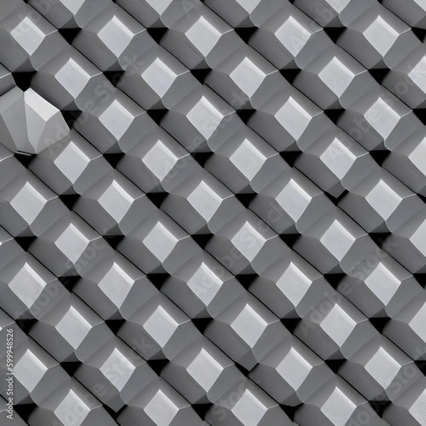 Fototapeta A symmetrical design of hexagons in shades of gray and black, with a small square at the center2, Generative AI