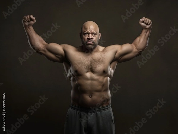 Fototapeta a heavy weight bodybuilder in dark background. Generative AI