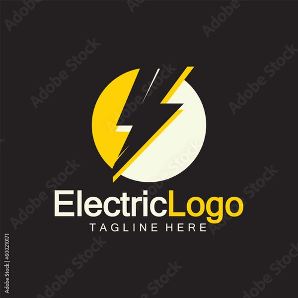 Fototapeta Electric logo design template,isolated on black background