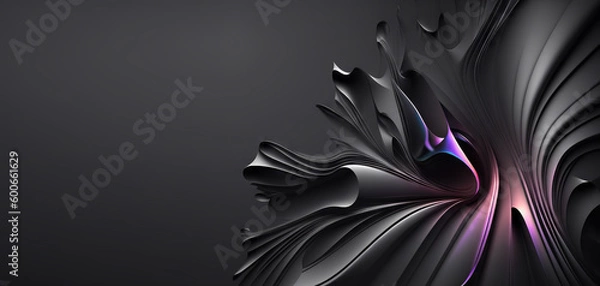 Fototapeta Abstract black and purple banner background with empty copy space. Dark glossy wallpaper with modern shapes. Generative ai