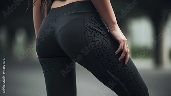 Fototapeta close up beautiful fit healthy woman back view bottom wearing exerciese pants, Generative Ai