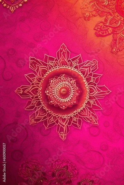 Fototapeta Fuchsia Crayola color background paper texture Rangoli pattern painting. AI generative