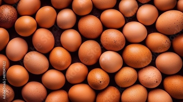 Fototapeta Chicken eggs seamless background. Top view, AI generated