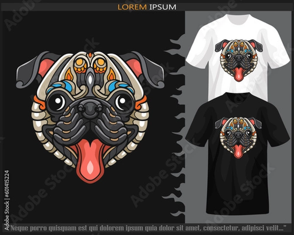 Obraz Colorful Pug dog head mandala arts isolated on black and white t shirt.