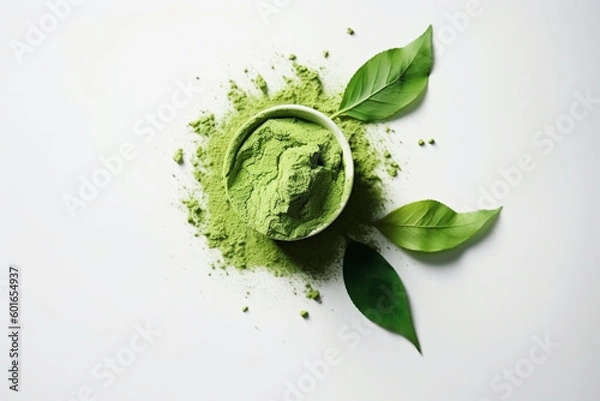 Fototapeta Green matcha tea powder. Generative ai