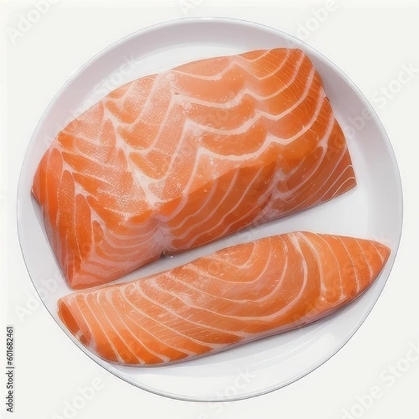 Fototapeta Fully Cooked Salmon on a White Plate, Yummy Food. Fish. Generative AI