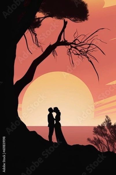 Fototapeta Minimal illustration of a couple in love, book novel cover style