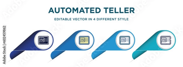 Fototapeta automated teller hine icon in 4 different styles such as filled, color, glyph, colorful, lineal color. set of vector for web, mobile, ui