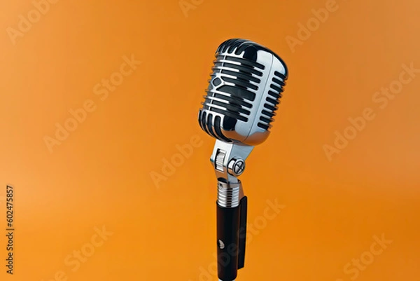 Fototapeta Let's sing Stylish retro microphone on a colored background