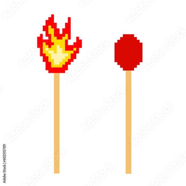 Fototapeta Pixel art illustration of burning matchsticks