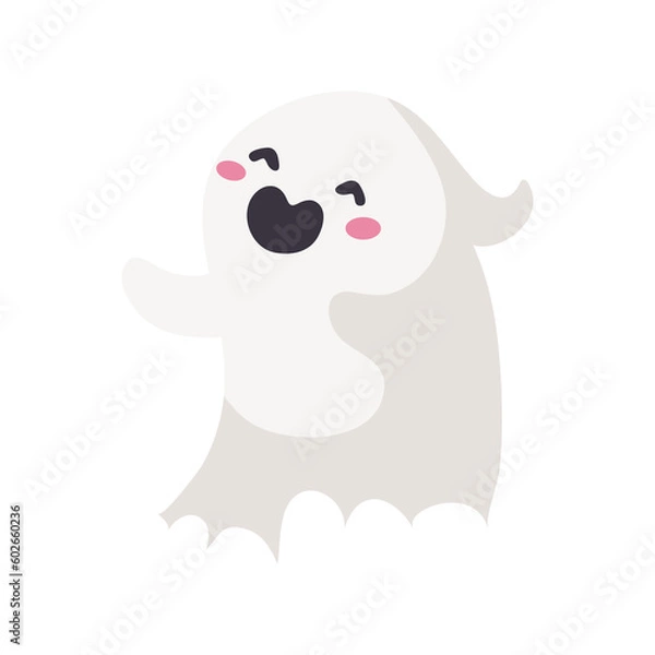 Obraz Cartoon ghost in white robe floating Haunt and scare people on Halloween night.