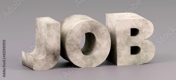 Fototapeta 3d render sign Job concrete text and gray background. Simple minimalism concept.