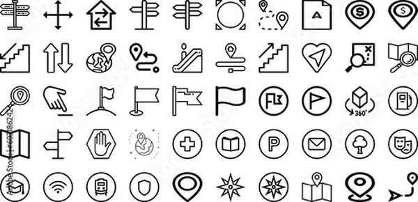 Fototapeta Set Of Direction Icons Collection Isolated Silhouette Solid Icons Including Direction, Symbol, Illustration, Arrow, Sign, Vector, Background Infographic Elements Logo Vector Illustration