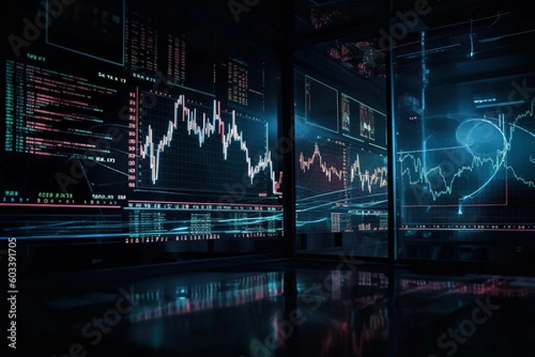 Fototapeta Monetary Rollercoaster: Stock Market Graphs in Action