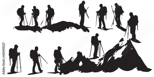 Fototapeta Silhouettes of people on a mountain top vector design.