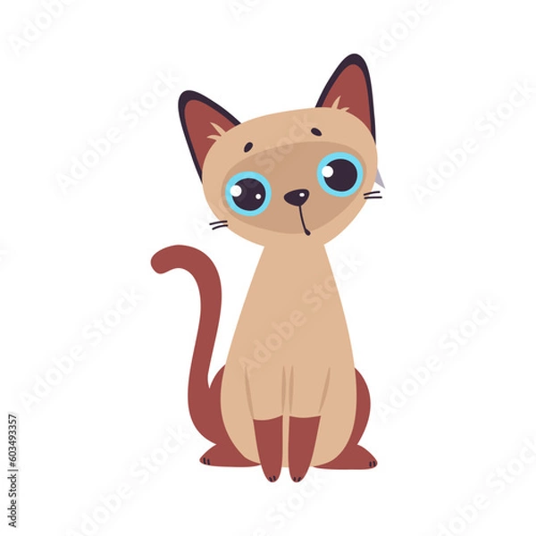 Fototapeta Funny Brown Cat with Paw and Tail Sitting Vector Illustration