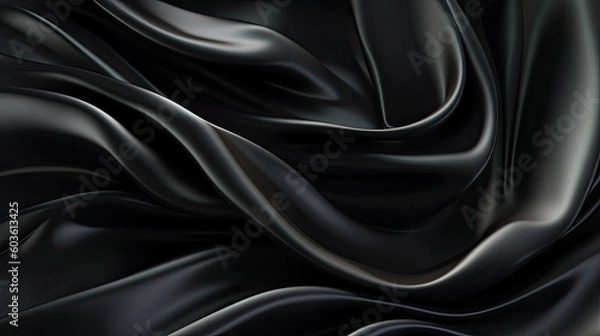 Fototapeta Black silk fabric background. Generative AI