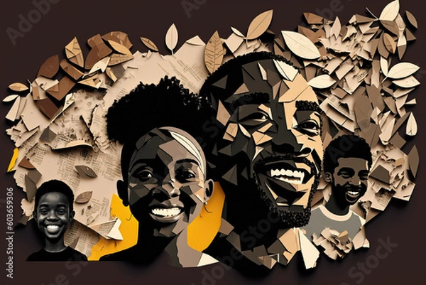 Fototapeta portrait of young african people, paper cut style, ai generated