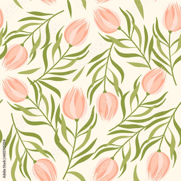 Fototapeta Pattern of protea flowers. Seamless background of pink protea. light floral pattern.