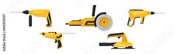 Fototapeta Yellow Power Tool for Construction Work Vector Set