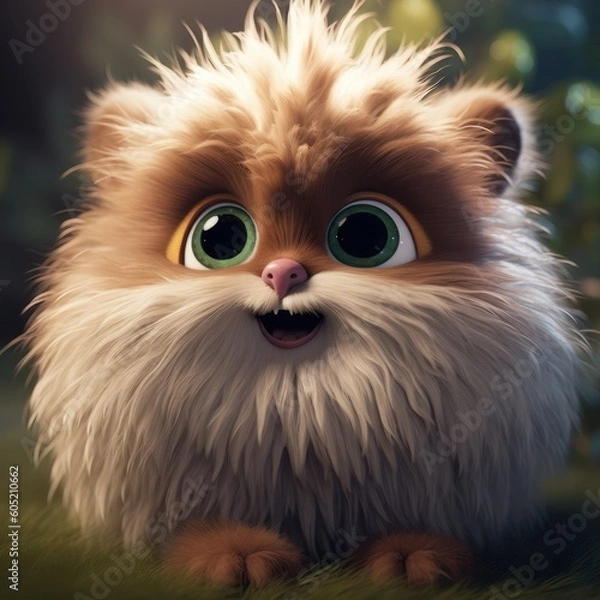 Fototapeta Cute fluffy creature caricature, generative ai