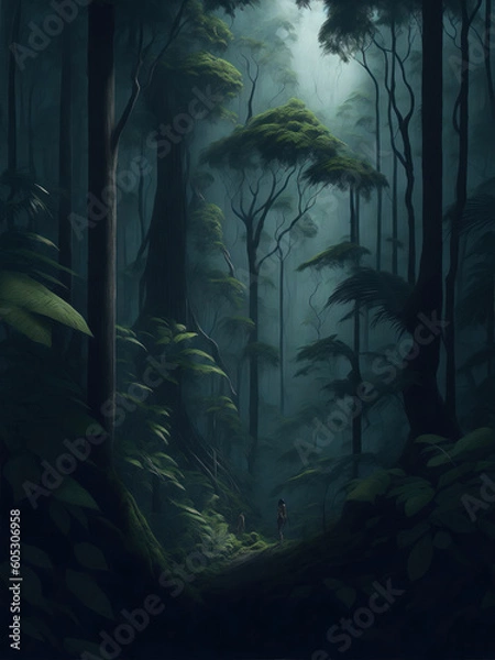 Fototapeta night forest in the night vector illustration, generative ai