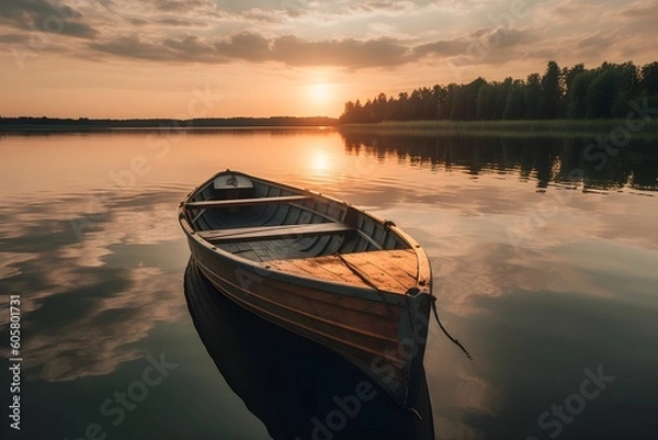 Fototapeta "Sunset Boat on Lake"