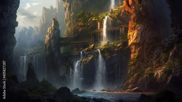 Obraz A majestic waterfall illustration