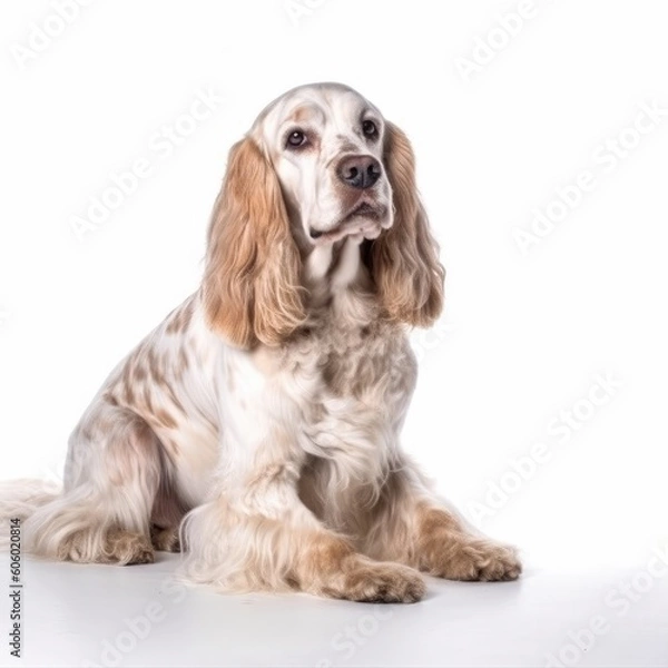 Fototapeta American Cocker Spaniel dog isolated on white background. Generative AI