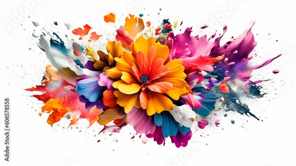 Fototapeta colorful flower explosion on white background, created. Generative AI