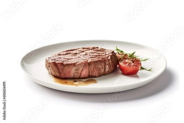 Fototapeta wagyu beef steak Roast in plate white background Cinematic Editorial Food Photography