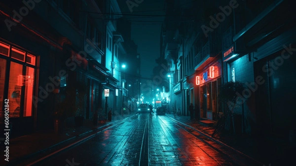 Fototapeta Photography of streets with neon lights. IA generative.