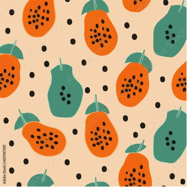 Fototapeta cute simple papaya pattern, cartoon, minimal, decorate blankets, carpets, for kids, theme print design
