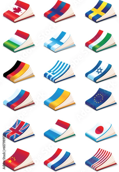 Fototapeta set of eighteen International Language Book Icons