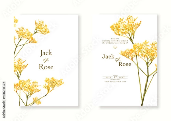 Fototapeta Wedding invitation card with flower watercolor vector