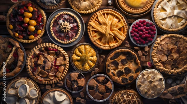 Fototapeta Assortment of the Most Popular Desserts.  Gourmet Cakes and Pies. AI Generated