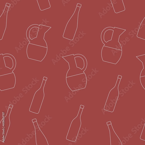 Fototapeta Pattern with wine glasses and bottle. Wine concept. Weekends and chill concept.