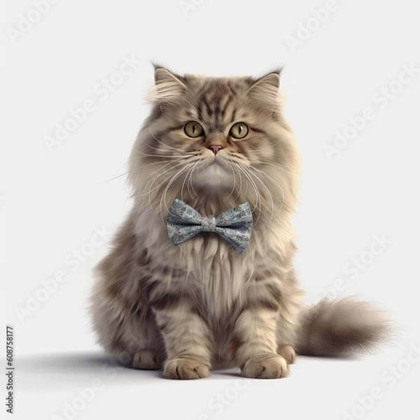 Fototapeta British longhair with light blue bow tie