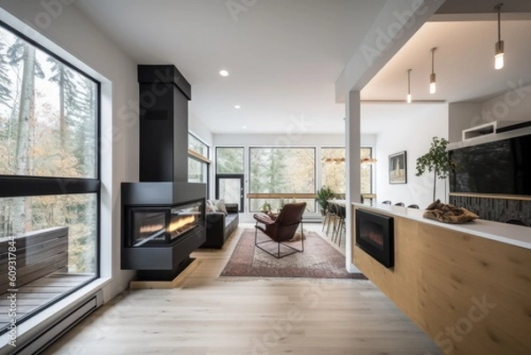 Fototapeta high-efficiency furnace with state-of-the-art controls and sleek design in ecofriendly home, created with generative ai