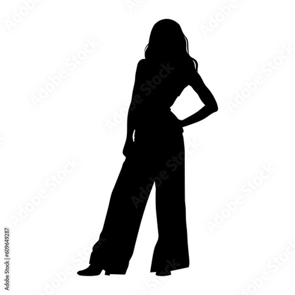 Fototapeta Vector illustration. Silhouette of a girl in wide pants.