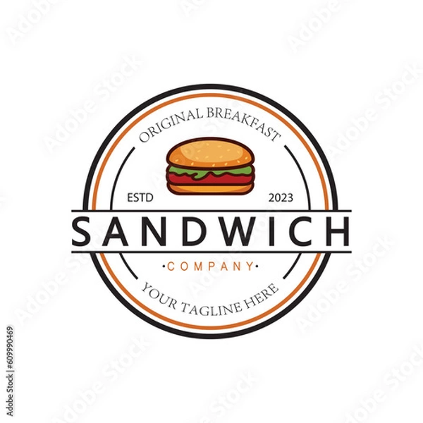 Fototapeta homemade sandwich logo illustration.for sandwich shop,fast food,burger,hot dog ,vector