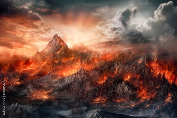 Fototapeta Mountains in hell, flames